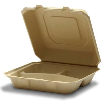 9"x9" Bagasse Molded Fiber hinged Container 200/Case - Image 1