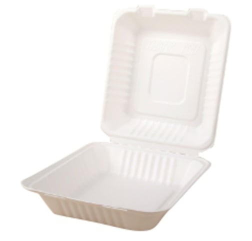 8" x 8" White Bagasse Clamshell (1-Compartment) - Image 1