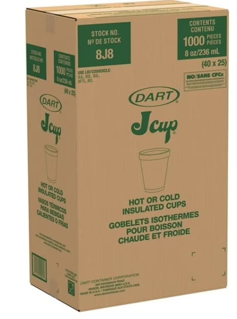 Dart 8J8 - 8 oz. White Foam Cup