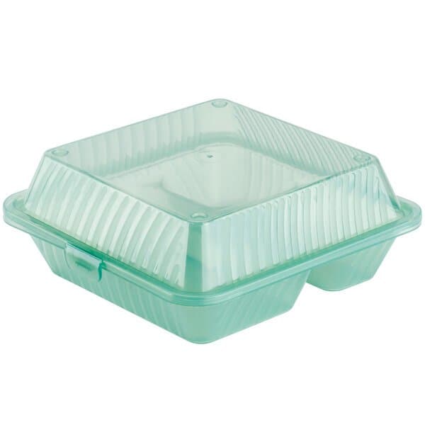 EC-09-1-JA – 3-Compartment, Polypropylene, Jade, Food Reusable Container, 9″ L x 9″ L x 3.5″ H